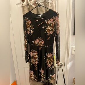 Charlotte Russe Black Floral Long Sleeve Dress
